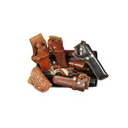 Lot of Leather Holsters & More Consists of 7 Hunter holsters, 5 of which are Model 1100s, 3 Safari L