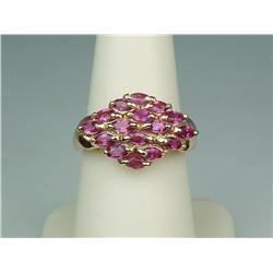 Splendid 10K YG Ladies Cluster Ring Fine set with over 16 MQ cut fine pink tourmalines weighing appr