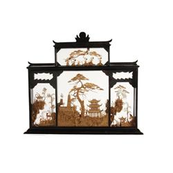 Japanese 3D Cork Shadowbox Scene Depicting cranes, trees, and deer. Cased in wood.Depicting cranes, 