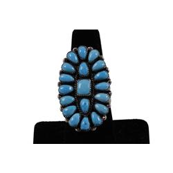 Navajo Ladies Sterling Silver Ring Has Sleeping Beauty turquoise, stamped "HTM" silversmith Henry Mo