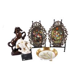 Collection of 5 Items Including 2 Italian still life prints in metal frames, 1- Italian hand painted