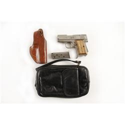 AMT Backup Cal .380 SN:A01965 Nice backup or concealed carry single action semi auto pistol in leath