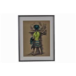 Fine Art Print by Clarice Bull Smith 1946 Depicting a little girl admiring a piece of art, image siz