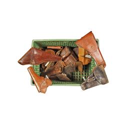 Misc Lot of Leather Holsters and Mag Pouches Mixed lot of 13 leather holsters and 4 ammo pouches. Ho