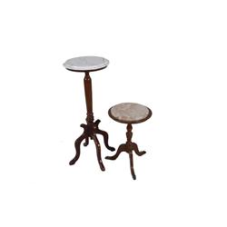 Collection of 2 Antique Round Side Tables Both have marble tops, one has a small chip in the marble,