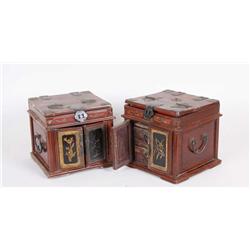 Collection of 2 Asian Cosmetic Cases Includes mirrors, double doors which open to two drawers, lid o