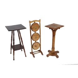 Collection of 3 Antique Plant Stands 1- square top oak stand measures 31"H, 1- mahogany stand with s