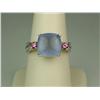 Image 1 : Hi-Quality 14K White Gold Ladies Ring Set with a center fine cabochon blue Chalcedony weighing appro