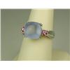 Image 2 : Hi-Quality 14K White Gold Ladies Ring Set with a center fine cabochon blue Chalcedony weighing appro
