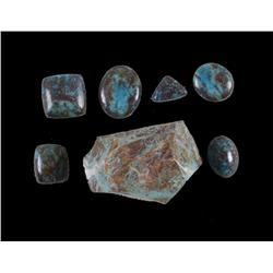 Lost Mine Charysacholla Polished Stones Six in all, plus a natural uncut turquoise stone.Six in all,