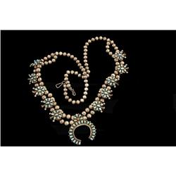 Ladies Turquoise and Silver Squash Blossom Measures 13 1/2", signed "AI".Measures 13 1/2", signed "A