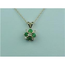 Pleasant 14K YG Ladies Flower Design Pendant Set with fine quality emerald and diamonds weighing app