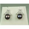 Image 1 : Ladies 10K WG Custom Design Earrings Set with 2 semi-round black pearls averaging 8.00mm in diameter