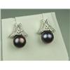 Image 2 : Ladies 10K WG Custom Design Earrings Set with 2 semi-round black pearls averaging 8.00mm in diameter