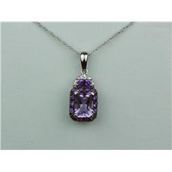 Attractive 10K White Gold Ladies Pendant Set with fine Amethyst and diamonds weighing over 2.00 cara