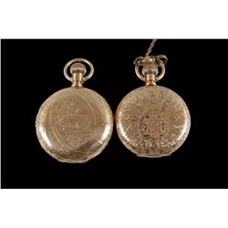 Lot of 2 Elgin Hunter Cased Pocket Watches Both are rolled gold, one is very fancy engraved with the