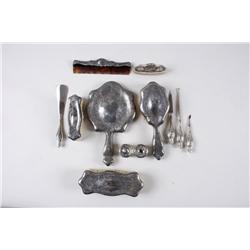 Antique Ladies Vanity Set One set is stamped sterling, silver plated, with a mirror, shoe horn, a fi