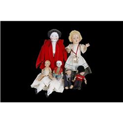 Collection of 6 Miscellaneous Dolls 1- large porcelain doll, 2 bisque dolls, 1- small Asian doll, an