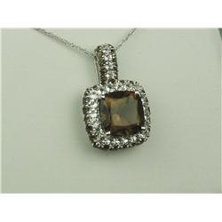 Majestic 10K WG Ladies Custom Made Pendant Made by LEZ'ORO fine set with a center cushion cut smoky 
