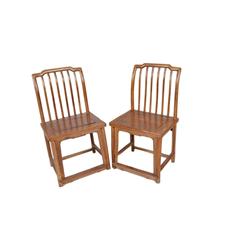 Pair of Chinese Chairs Made of Elm With natural finish, rectangular spindled back type of side chair