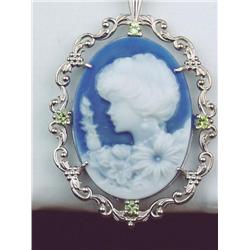 Very Attractive Ladies Sterling Silver Necklace Handmade, with hand carved cameo and side peridot.Ha