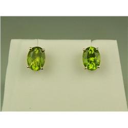 Colorful 14K Yellow Gold Ladies Earrings Set with 2 matching fine green Peridot weighing 2.60 carats