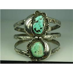 Ladies Sterling Silver Turquoise Bracelet Handmade, signed by artist D.M.T.Handmade, signed by artis