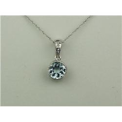 Pleasant 14K WG Antique Design Pendant Bezel set with a round Aquamarine weighing over 1.00 carat. R
