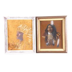 Collection of 2 Prints Including 1 print on leather of a Sioux Indian Chief, unsigned, image size is