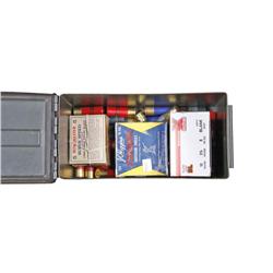 Lot of Shotgun Shells Military ammo can with loose 12 and 20 gauge shotgun shells with various size 