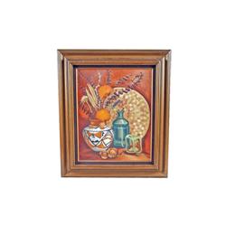Original Oil on Canvas Signed Mitzi Depicting still life of Native American pots and baskets, signed