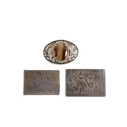 Collection of 3 Metal Belt Buckles 1- Pony Express buckle, 1- Billy the Kid, and 1 with a large brow