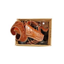 Lot of Leather Belts & Holsters Mixed lot of leather belts, holsters and belt buckles. Includes a ni