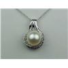 Ladies 14K WG Custom Made Pendant Set with a center fancy shape pearl averaging 9.00mm in diameter a