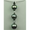 Ladies 14K WG Custom Design Pendant Set with 3 round blue/gray pearls averaging 7.00mm in diameter a