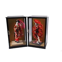 Japanese Geisha Dolls in Glass Cases