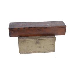Hand Made Rifle Box and Wood Military Box Wood rectangular box with cutouts inside for a rifle. Look