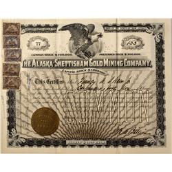 AK - Snettisham,June 5, 1900 - Alaska-Snettisham Gold Mining Company Stock Certifcate