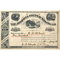 AZ - 1886 - Arizona Copper Mining Co. Stock Certificate