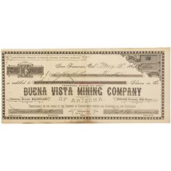 AZ - Amole,Pima County - 1884 - Buena Vista Mining Company Stock Certificate