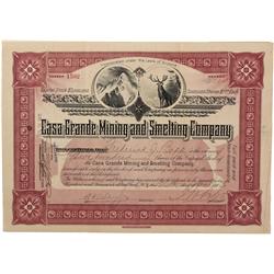 AZ - Casa Grande,Pinal County - 1903 - Casa Grande Mining and Smelting Company Stock Certificate *Te