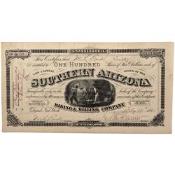 AZ - Pima County,1881 - Southern Arizona Mining and Milling Company Stock Certificate *Territorial* 