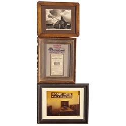 CA - Bodie,Mono County - 1879, 1972 - Bodie Photographs and Stagecoach Advertisement, Framed
