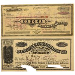 CA - Bodie,Mono County - 1879-1880 - Bodie Stock Certificates - Clint Maish Collection