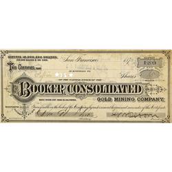 CA - Bodie,Mono County - 1879 - Booker Consolidated Gold Mining Company Stock Certificate - Clint Ma