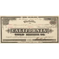 CA - Bodie,Mono County - 1879 - California Gold Mining Co. Stock Certificate