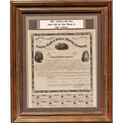 CA - Bodie,Mono County - 1864 - Empire Gold & Silver Mining Company Bond, Framed