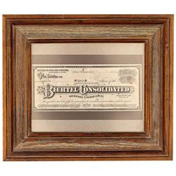 CA - Bodie,Mono County - 1879 - Framed Bodie Bechtel Consolidated Mining Company Stock