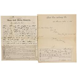 CA - Bodie,Mono County - 1887-1888 - Gold Mining Company Letters and Assessment Receipts