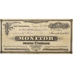 CA - Bodie,Mono County - 1879 - Monitor Mining Company Stock Certificate - Clint Maish Collection